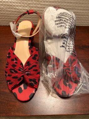 CAbi Red and Black Leopard Knot-Front Sandals - Women